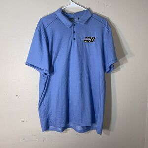 Ogio Polo Shirt‎ Mens XL Blue “Always 100” Racing Logo Breathable Cotton Blend